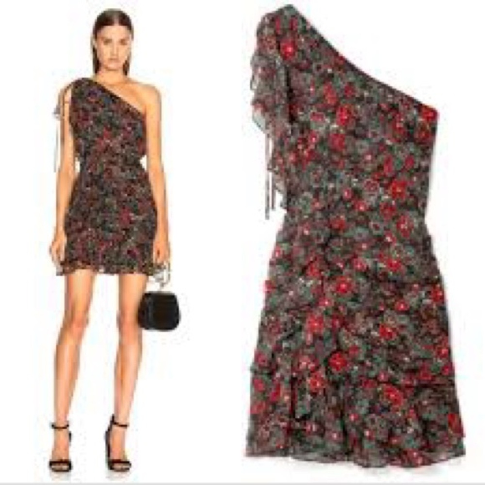 Veronica Beard Ballard Ruched One shoulder Floral Silk Party Dress Sz 10 NWT